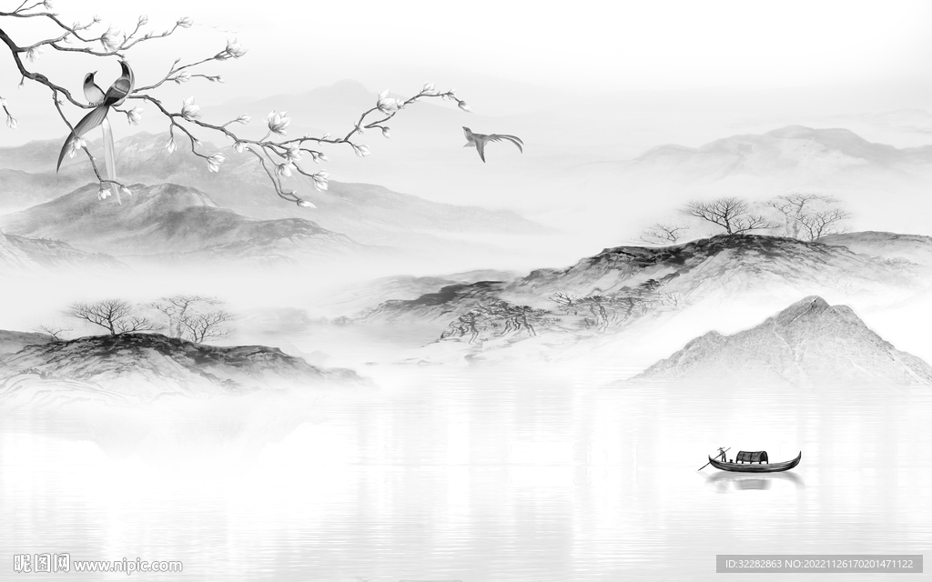 新品 灰色新山水画 tIF分层