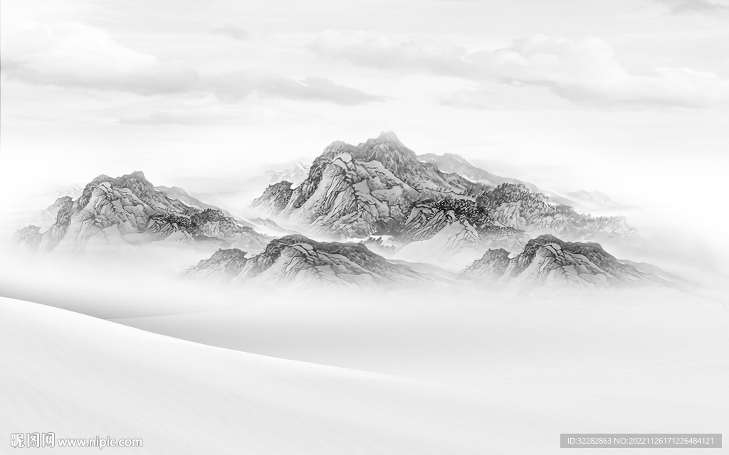 高清 新款灰色山水 tIF分层