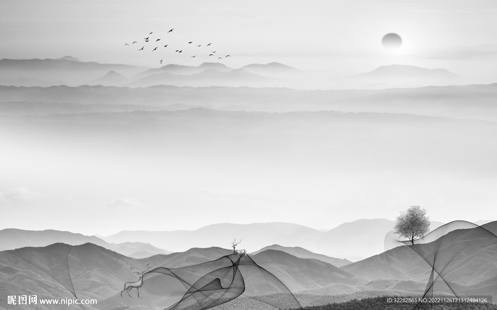 高端 灰色新山水画 tIF分层