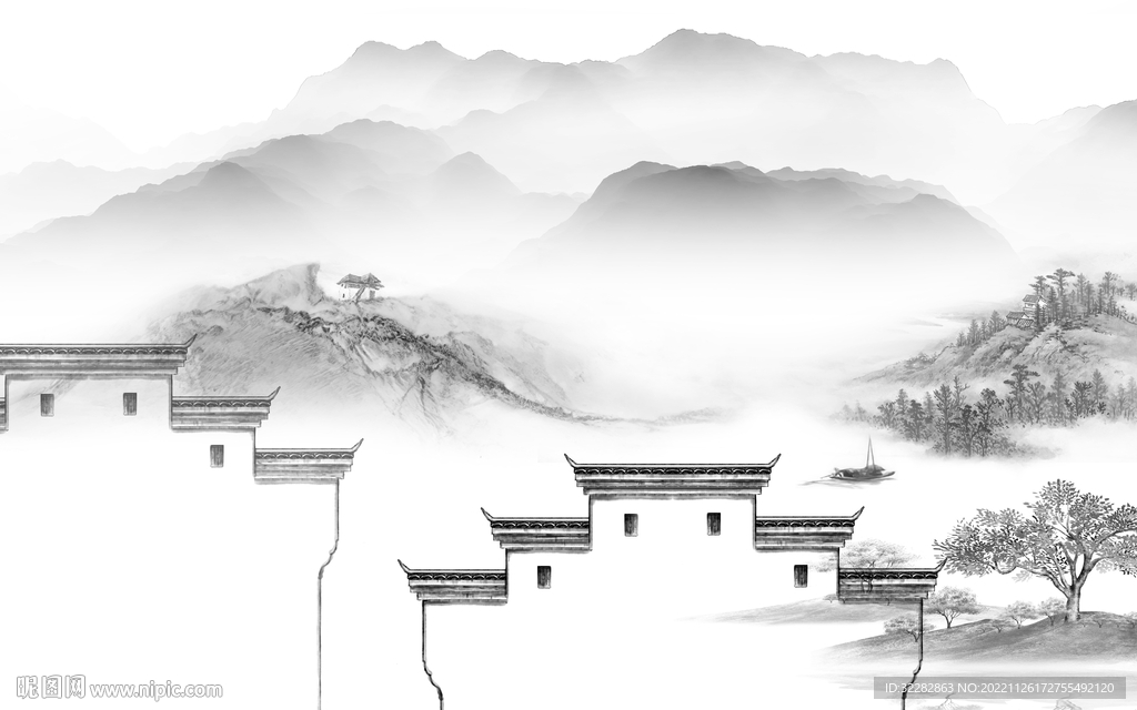 别墅 灰色大气山水 tIF分层