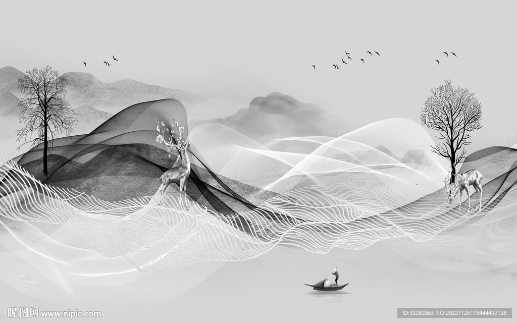 新品 灰色大气山水 tIF分层