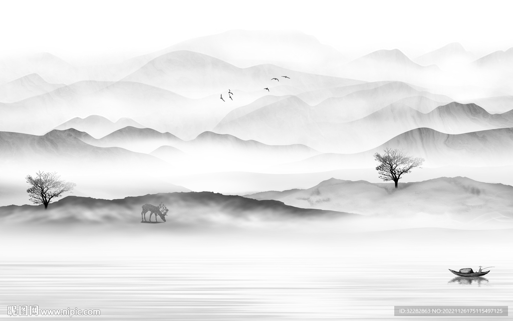 高档 灰色大气山水 tIF分层