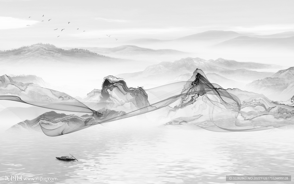 别墅 灰色新山水画 tIF分层