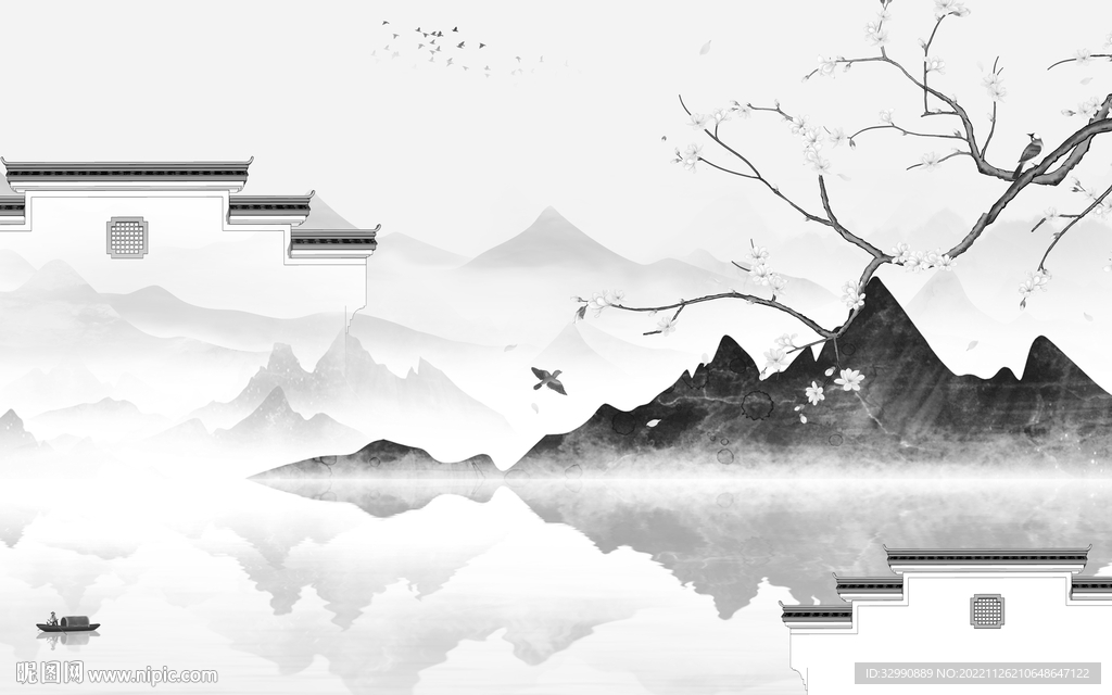 简约 高端灰色山水 tif分层