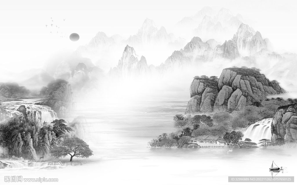 现代 高端灰色山水 tif分层