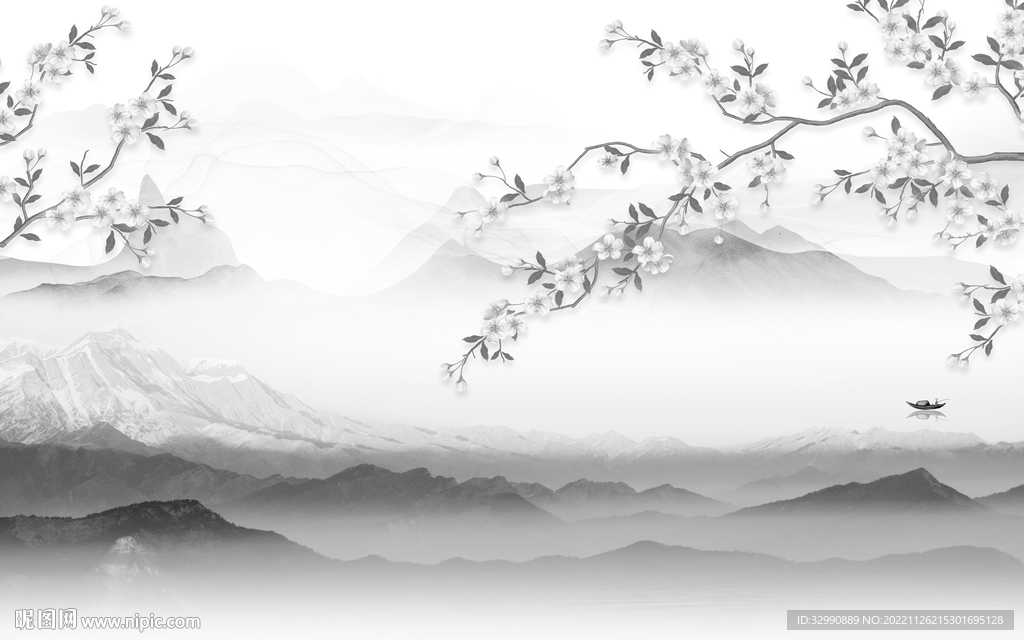 爆款 极简灰色山水 tif分层