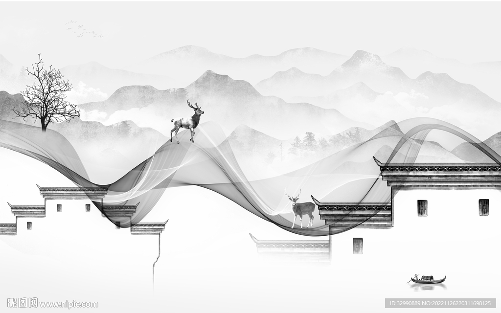 大气 高端灰色山水 tif分层