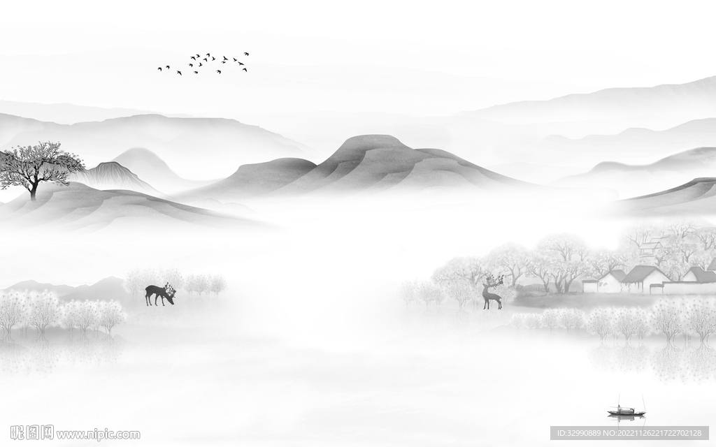 最新 极简灰色山水 tif分层