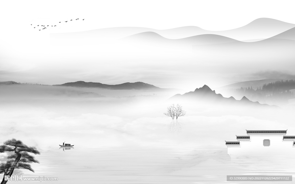 大气 极简灰色山水 tif分层