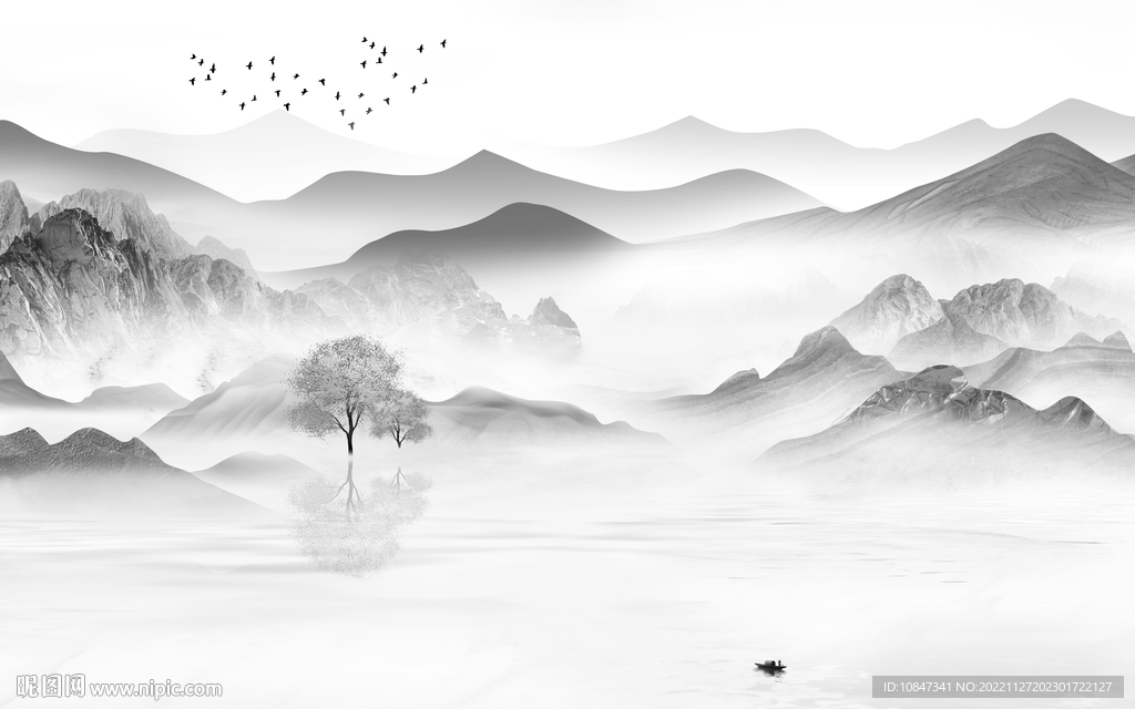 新品 极简灰色山水 tIf分层