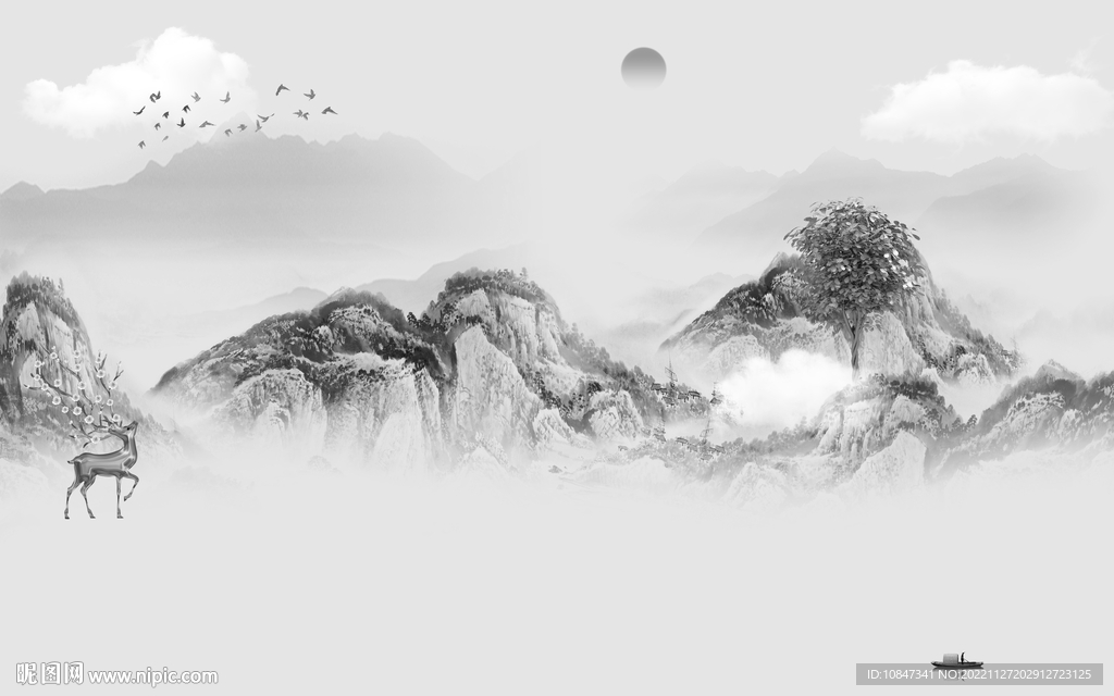 最新 极简灰色山水 tIf分层