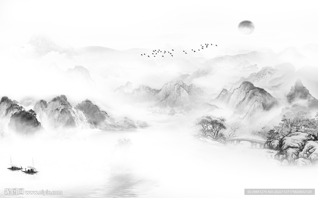 高端 高清灰色山水 TiF分层