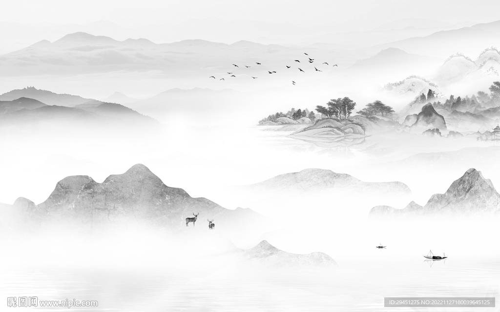 高档 高清灰色山水 TiF分层