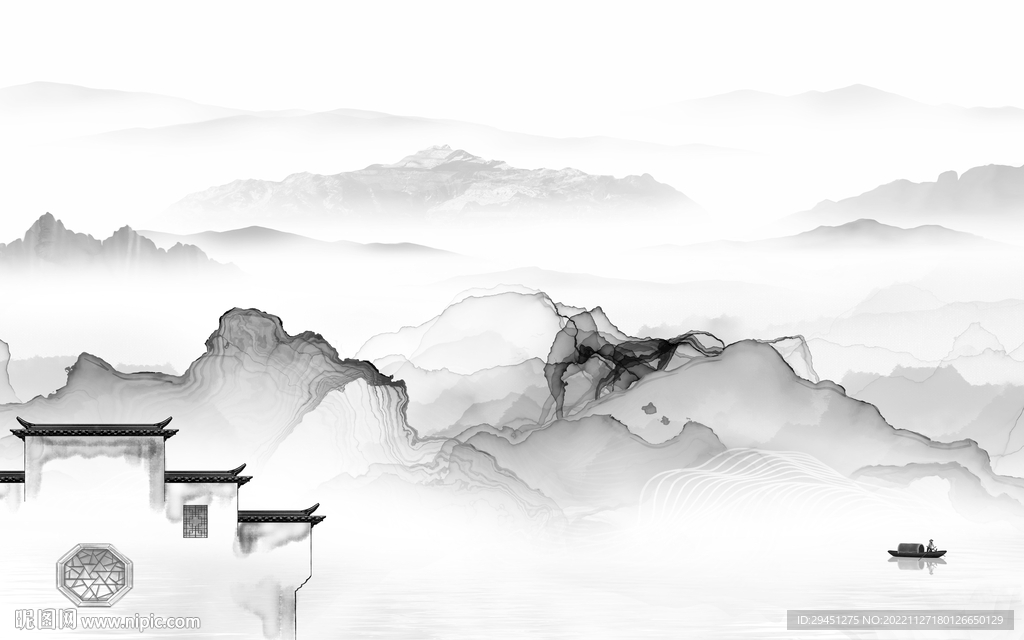 现代 高清灰色山水 TiF分层