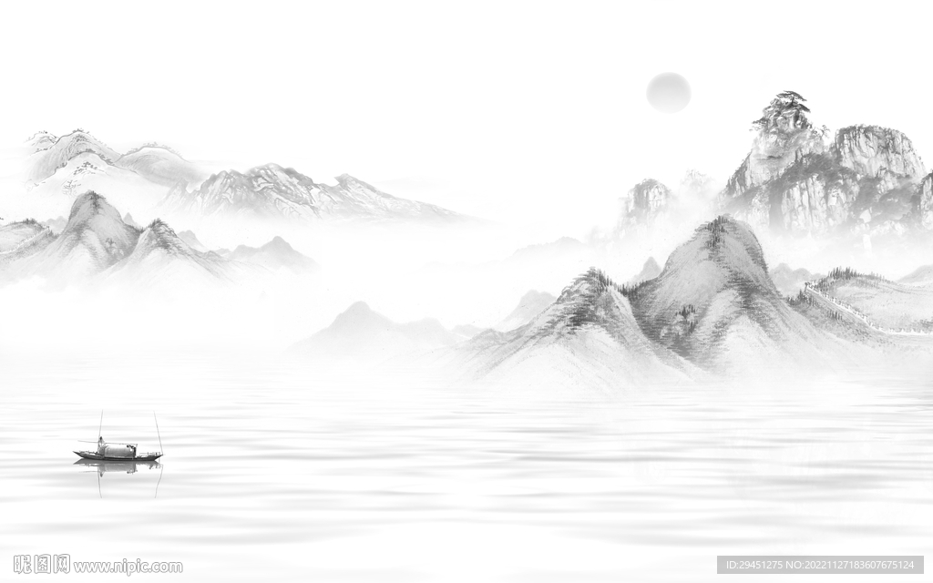 简约 灰色新山水画 TiF分层