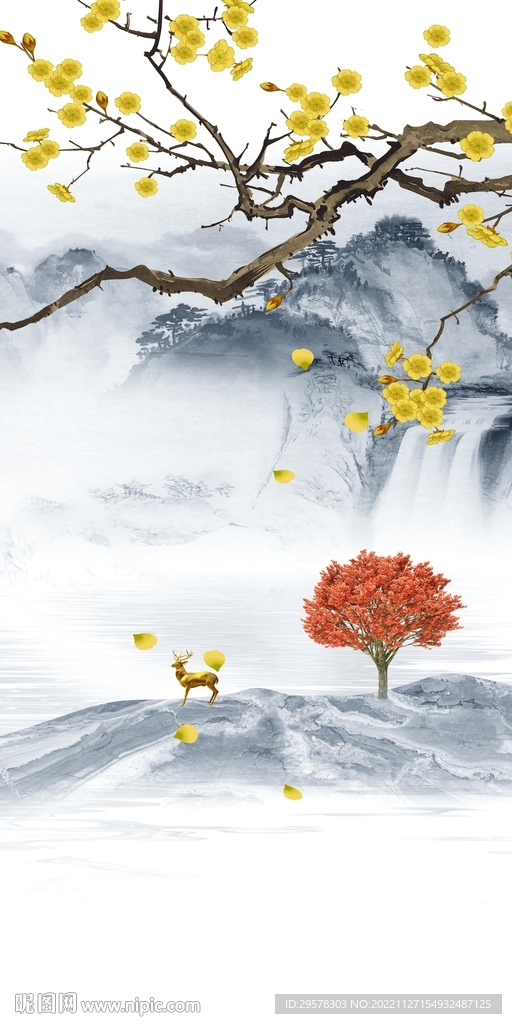 简约 山水中式玄关 TIF分层