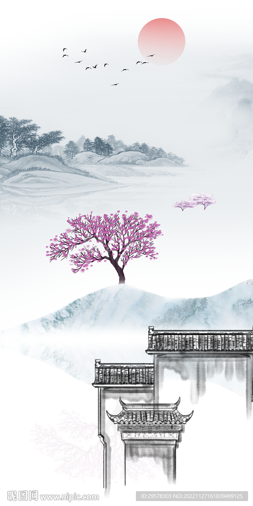 大气 山水中式玄关 TIF分层