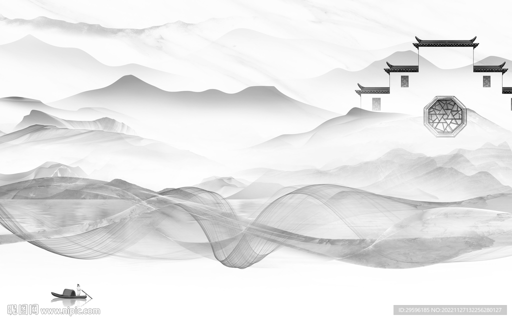 简约 高档山水墙画 Tif分层