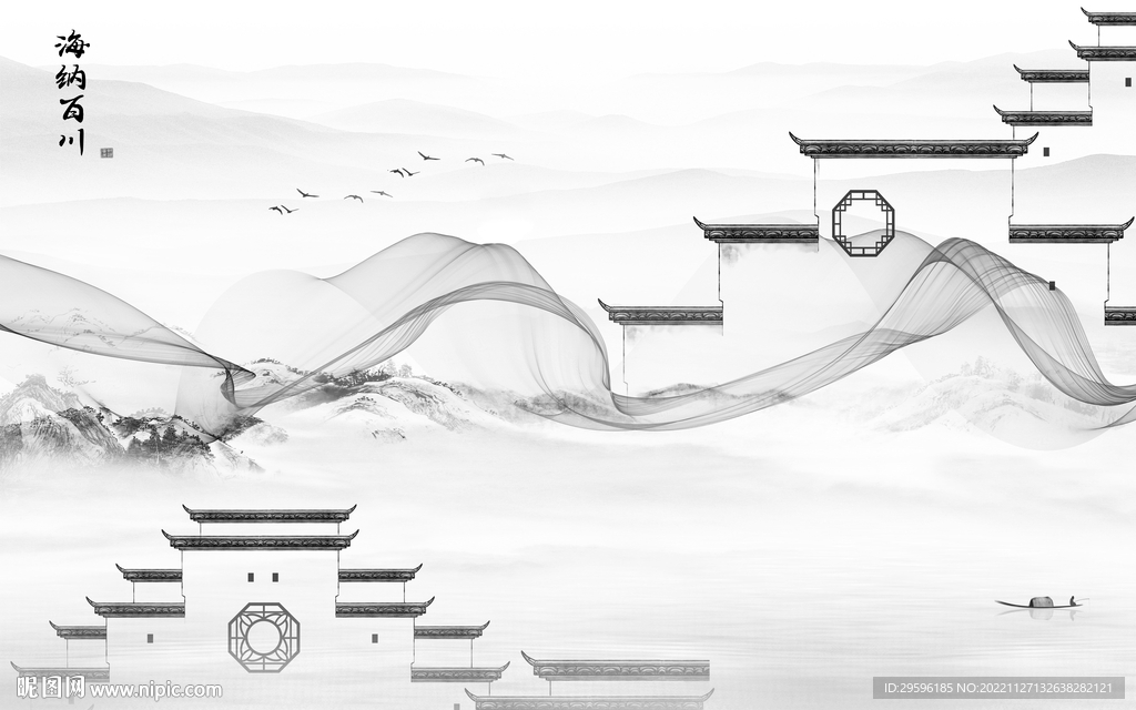 现代 高档山水墙画 Tif分层