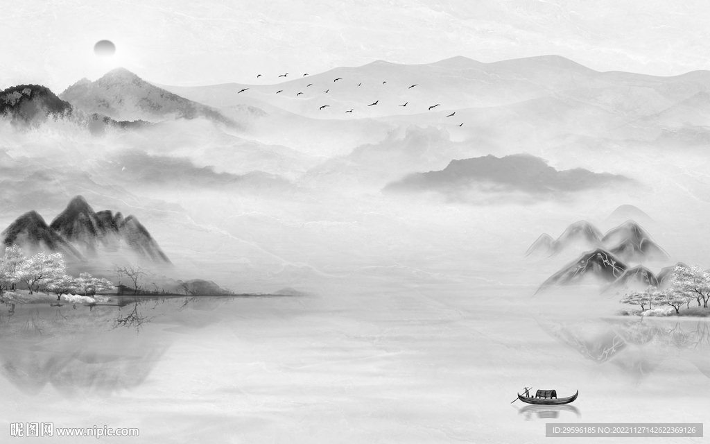 极简 新款中式山水 TIF分层