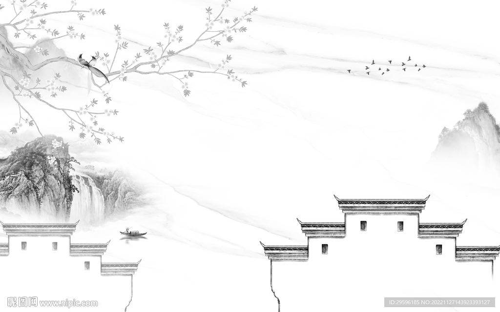 人气 新款中式山水 TIF分层