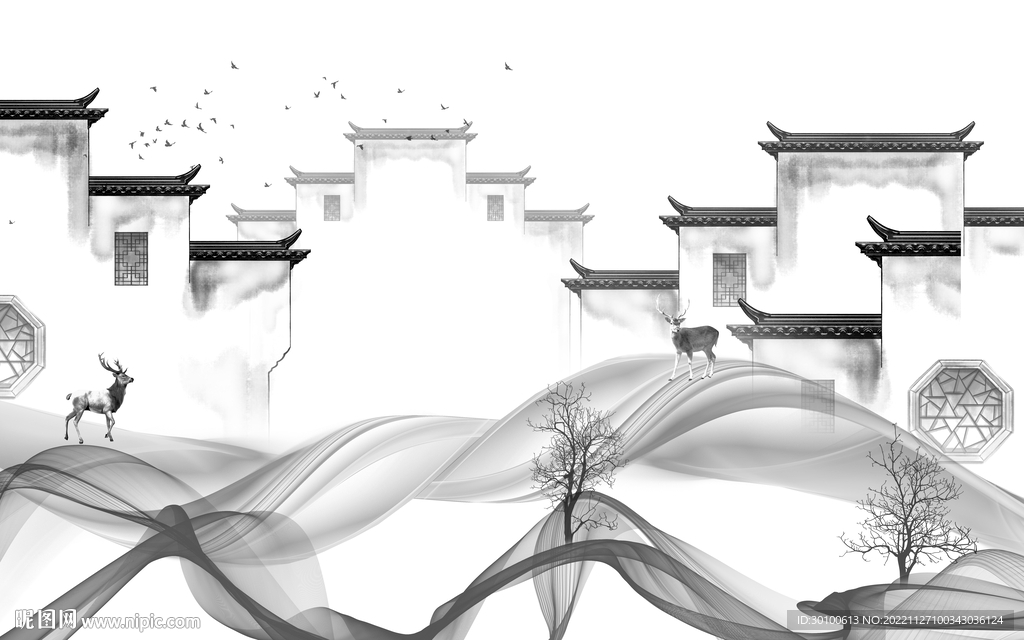 客厅 高端灰色山水 tiF分层