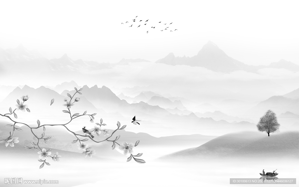 简约 高端灰色山水 tiF分层