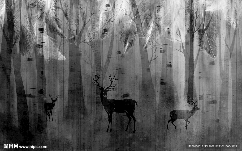 最新 灰色背景墙画 TIF分层