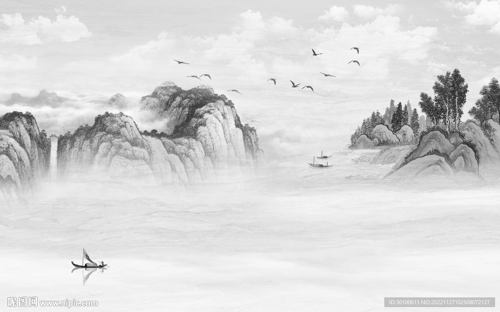 高端 灰色画山水图 tiF分层