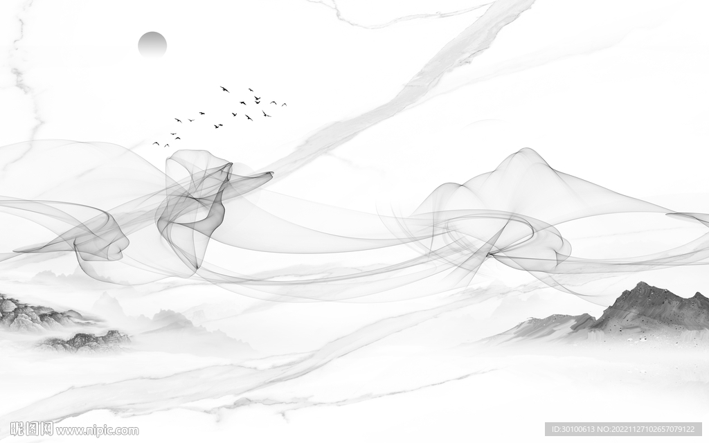 高清 灰色画山水图 tiF分层