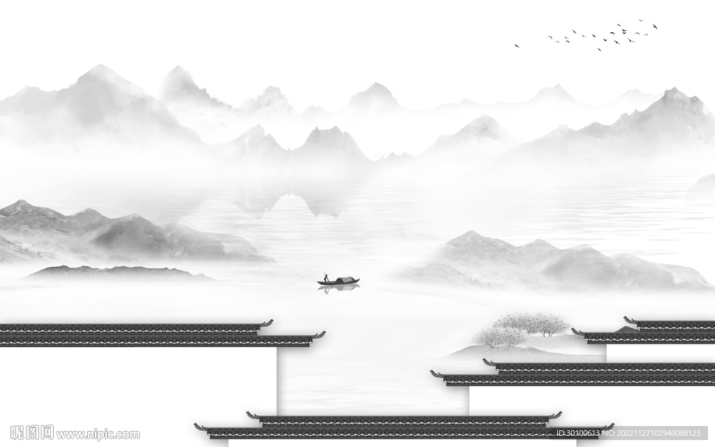 大气 中式灰色山水 TiF分层