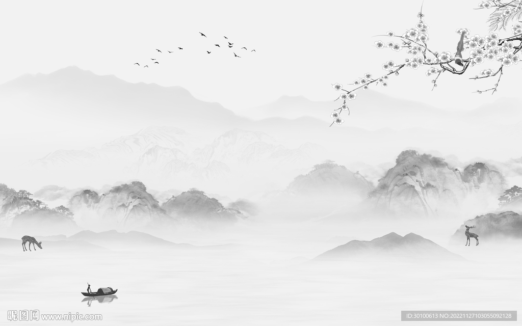 人气 灰色画山水图 tiF分层