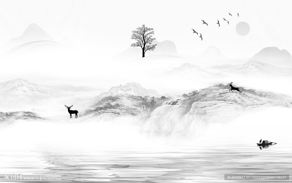 客厅 中式灰色山水 TiF分层