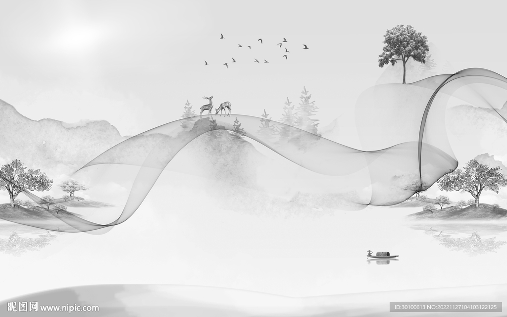 新款 中式灰色山水 TiF分层