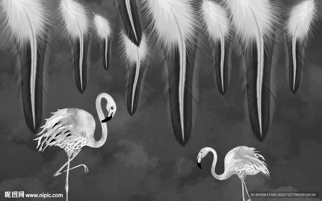 人气 灰色背景墙画 TIF分层