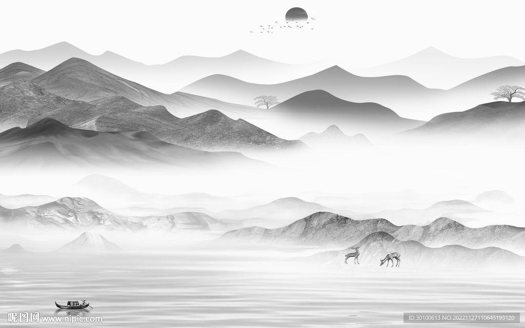 别墅 高端灰色山水 tiF分层