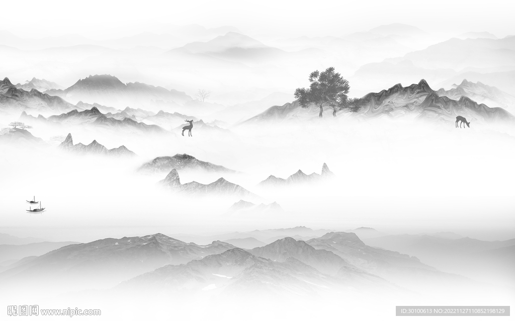 高清 高端灰色山水 tiF分层