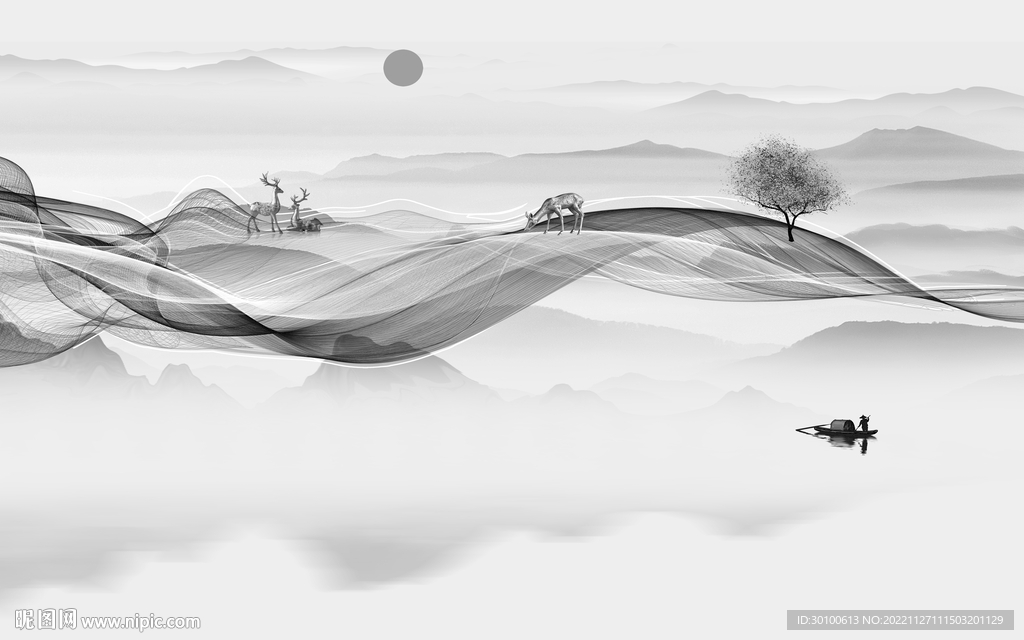 爆款 高端灰色山水 tiF分层