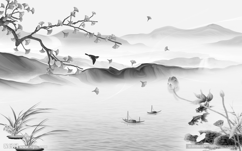 人气 中式灰色山水 TiF分层