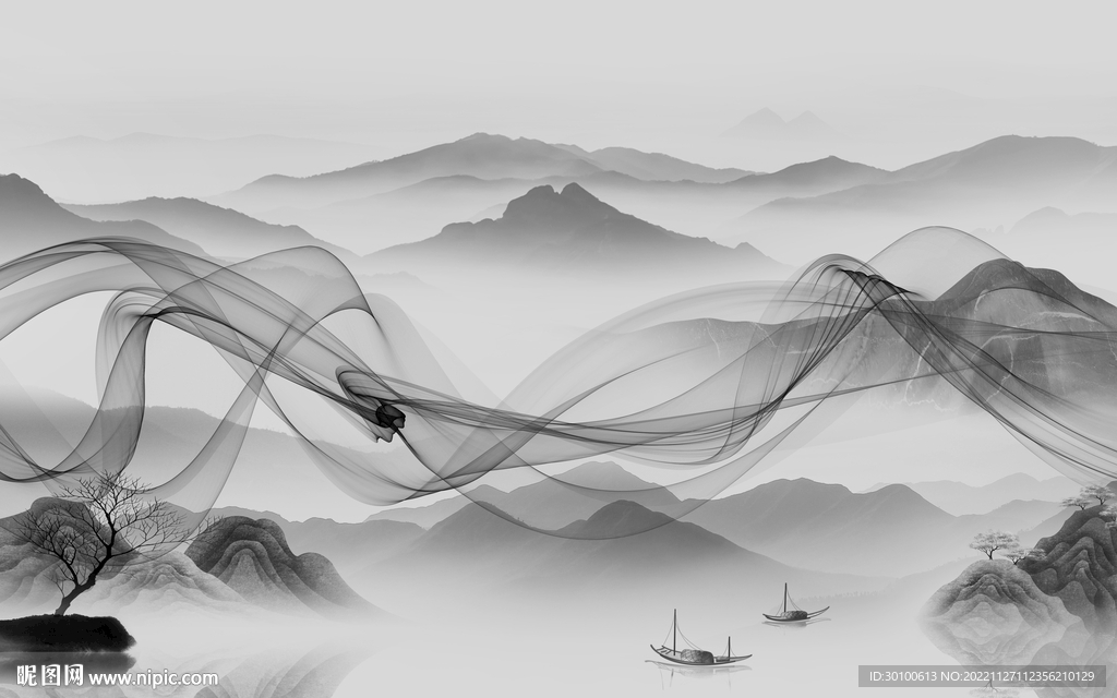 电视 中式灰色山水 TiF分层