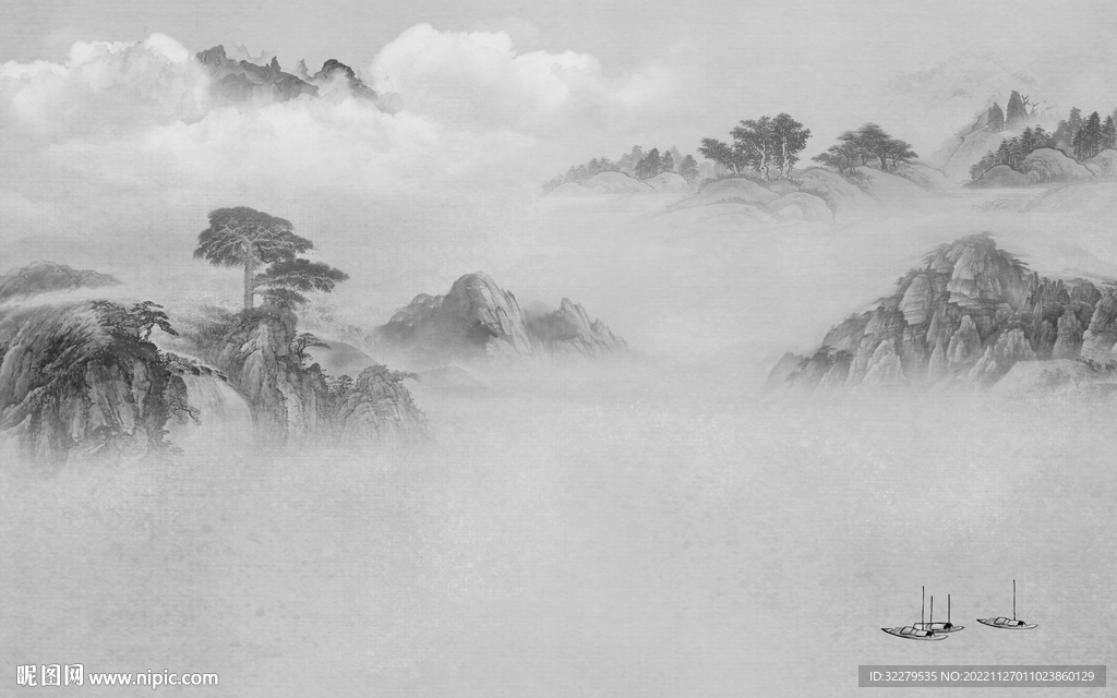 高档 现代灰色山水 TiF分层