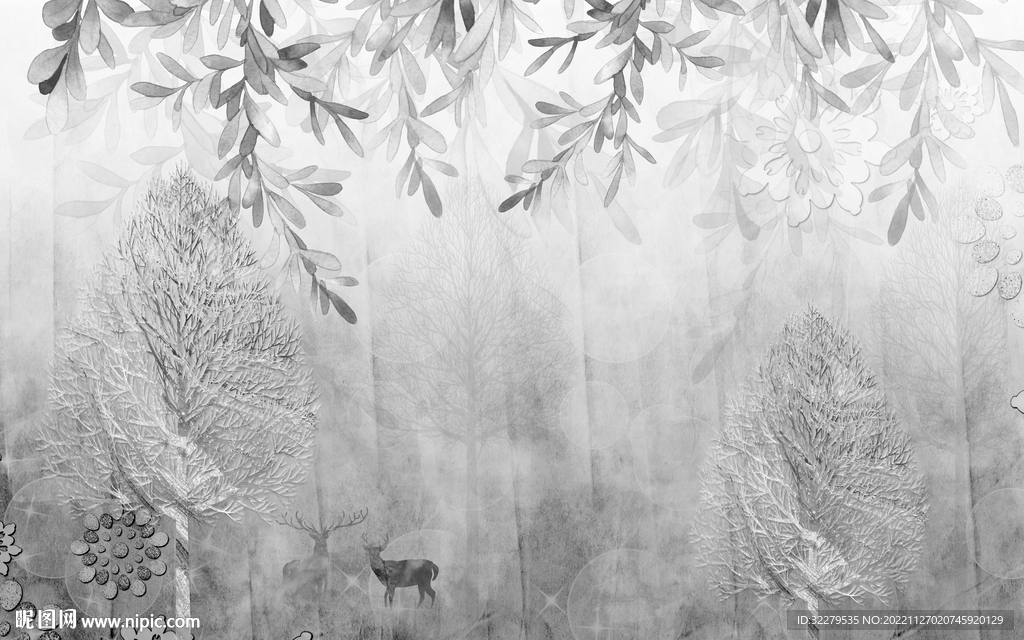 奢华 灰欧式无框画 TIF分层