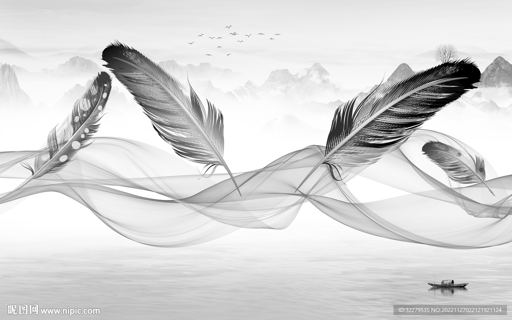 羽毛 现代意境山水 TiF分层