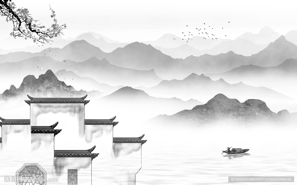 无框客厅爆款山水画tif分层