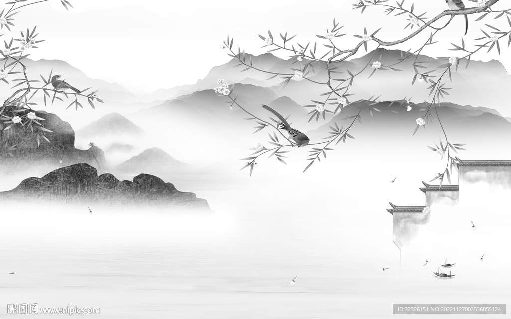 人气 客厅爆款山水 tif分层