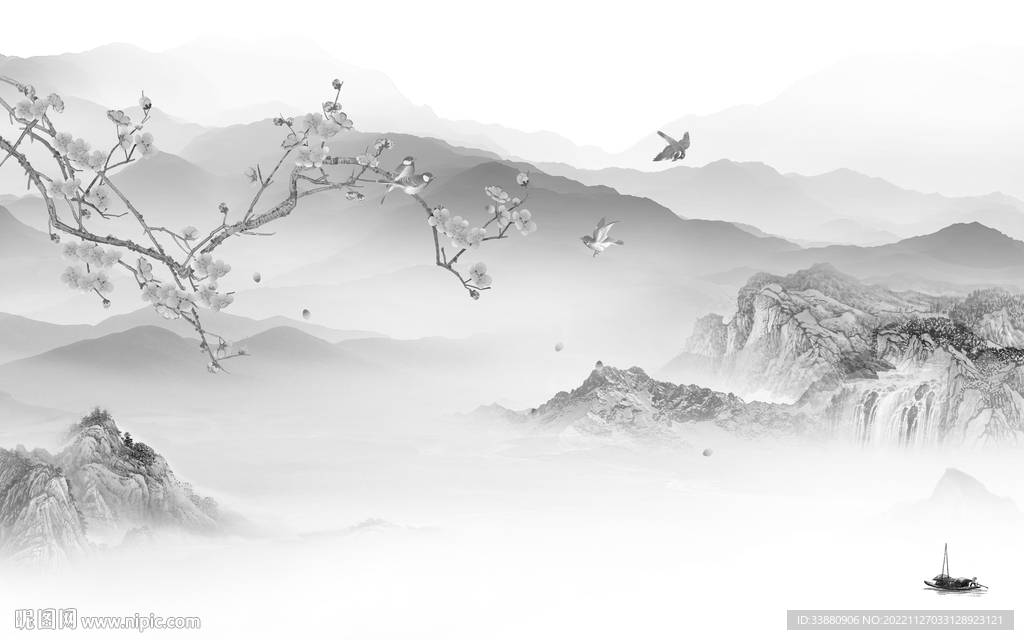 最新 客厅灰色山水 tiF分层