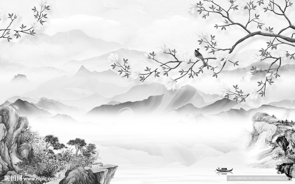 现代 客厅灰色山水 tiF分层