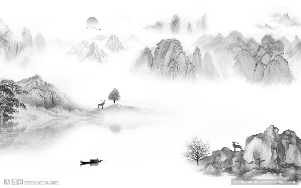 沙发 灰背景山水画 tiF分层