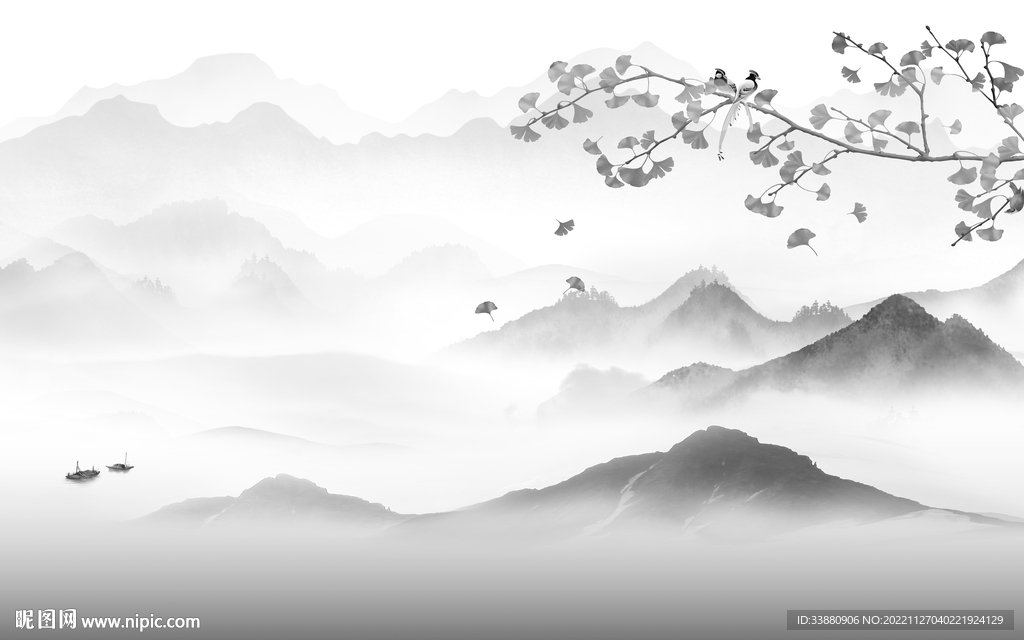 高雅 灰背景山水画 tiF分层