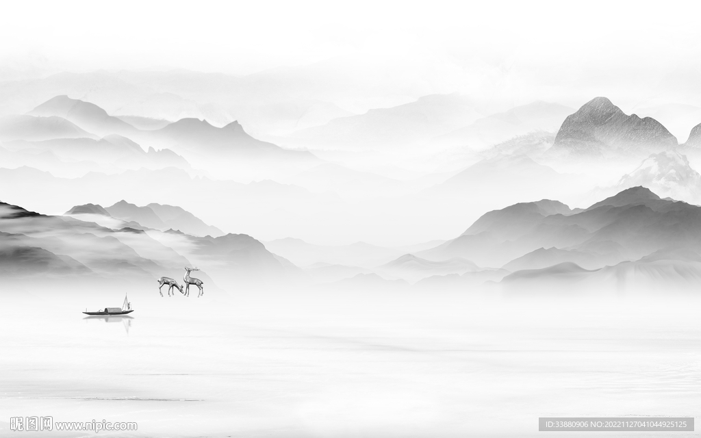 人气 客厅灰色山水 tiF分层